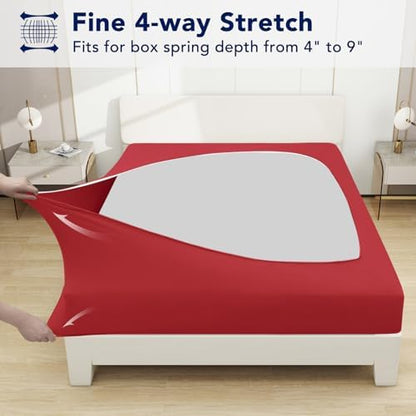 PureFit Stretchy Box Spring Cover Twin - Elastic Fitted Box Spring Wrap Around 4 Sides, Wrinkle & Fading Resistant Fits Twin Size Beds, Red