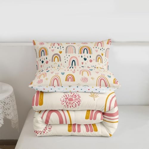 jejeloiu Lovely Kids Rainbows Comforter Set Full Size Cute Rainbow Bedding Set for Kids Boys Girls Cute Princess Duvet Quilt Bedroom Decor Microfiber 3 Pcs with 2 Pillow Cases