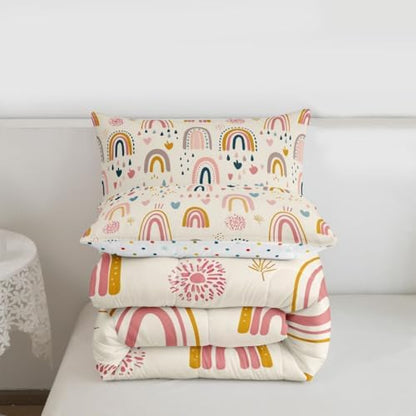 jejeloiu Lovely Kids Rainbows Comforter Set Queen Size Cute Rainbow Bedding Set for Kids Boys Girls Cute Princess Duvet Quilt Bedroom Decor Microfiber 3 Pcs with 2 Pillow Cases