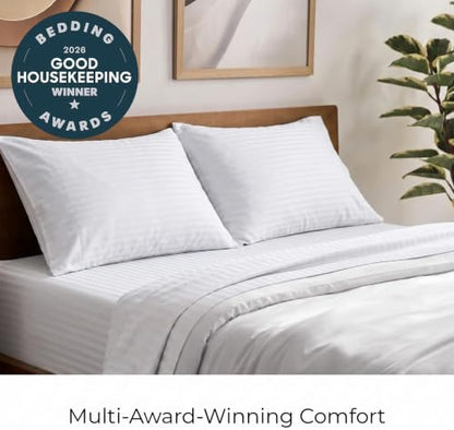 Mellanni Iconic 4-Piece, Ultra Soft Sheet Set (Full, Striped White)