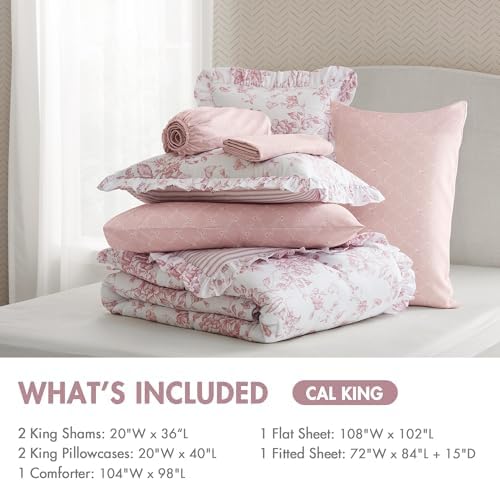Madison Park Essentials Pink Floral Comforter Set with Sheets Cal King,7pc
