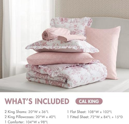 Madison Park Essentials Pink Floral Comforter Set with Sheets Cal King,7pc