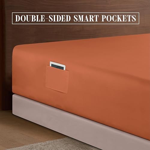 Elegant Comfort 1500 Premium Hotel Quality 18-24 Inches Deep - Extra Deep Pocket Single Fitted Sheet for High Mattress, Luxury and Softest, Smart Pocket - Wrinkle Free, Twin/Twin XL, Coral