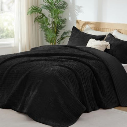 BEDELITE Velvet Quilt Set King Size, Luxury Velvet Comforter Bedding