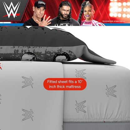 WWE Wrestling Bedding Set, Twin Size 5 Piece Set Super Soft Cozy Reversible Comforter and Sheet Set with Sham, (100% Officially Licensed Product) by Franco