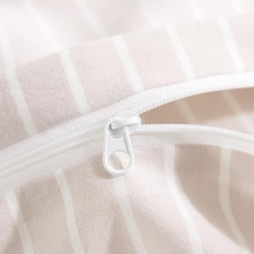 NEXHOME PRO Striped Duvet Cover King Size,100% Washed Cotton Bedding Set,Textured Linen Feel,Breathable,Organic,3 Piece(White Stripes 104x90)