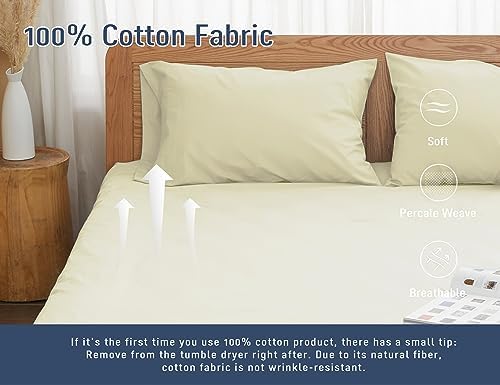 Pillow Cases 100% Cotton Percale Standard Queen Size Set of 4, Cream