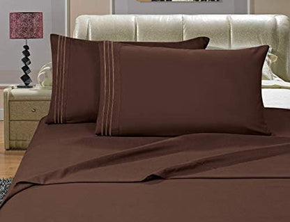 Elegant Comfort Luxurious 4-Piece Bed Sheet Set - 1500 Premium Hotel Quality Microfiber - Deep Pocket, Wrinkle and Fade Resistant, Twin/Twin XL, Chocolate Brown