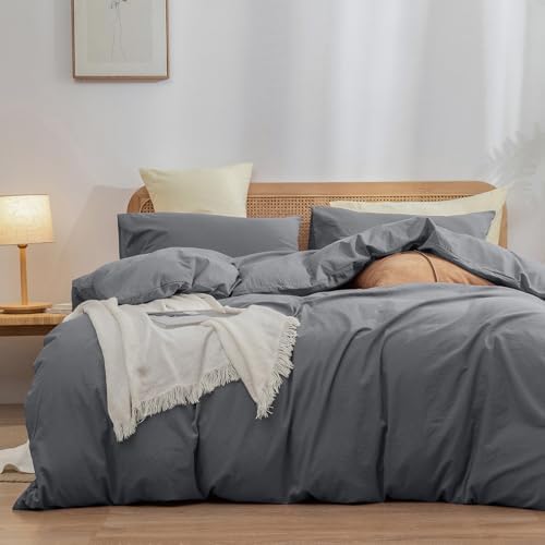 BESTOUCH Cotton Solid Duvet Cover Set Quiet Shade Grey Super King Plus
