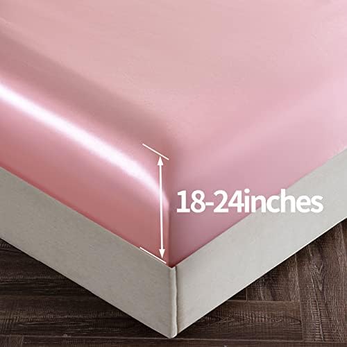 SiinvdaBZX 4Pcs Extra Deep Pocket Satin Sheet Set Queen Size, Blush Pink
