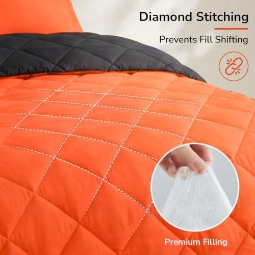 downluxe Twin Comforter Set Soft Reversible 2 Pieces, Flame/Black