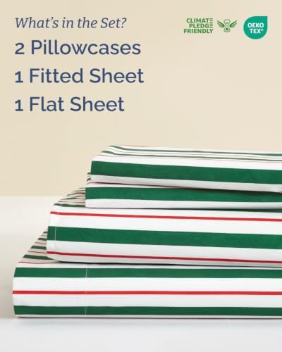 Christmas Sheet Set, Cabana Stripe, Holiday Xmas Bedding Set - Cal King