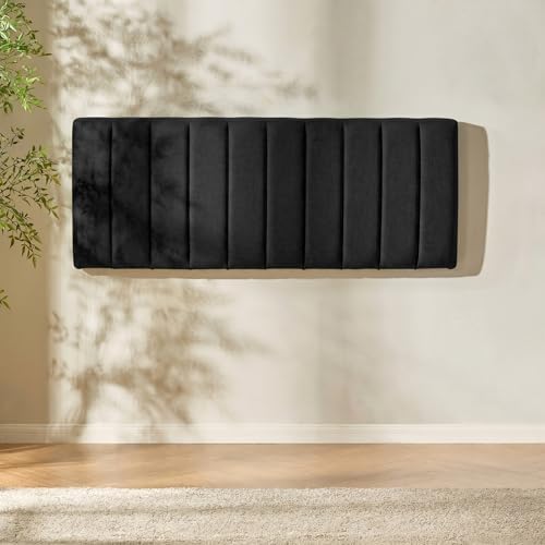 Nestl Upholstered Full Headboard - Easy Assemble Channel Stitched Headboard Full Size - Wall Mounted Headboards with 3D Soundproof Wall Panels Peel & Stick Floating Headboards, Black