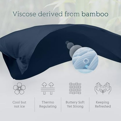 Cooling Sheets Set Full Size, Viscose Derived from Bamboo for Hot Sleepers | Deep Pocket Up to 15 Inch | Silky Soft & Breathable Bedding - 4PC (Full, Navy)