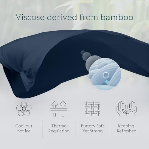 Cooling Sheets Set Twin Size, Viscose Derived from Bamboo for Hot Sleepers | Deep Pocket Up to 15 Inch | Silky Soft & Breathable Bedding - 3PC (Twin, Navy)