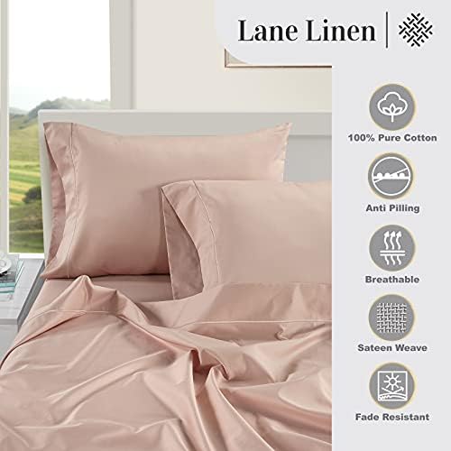 LANE LINEN Luxury 100% Egyptian Cotton Bed Sheets Twin Size, Fully Elasticized Reinforced 16 Inch Extra Deep Pocket Twin Sheets, Soft & Comfy Sateen Weave for Silky Finish-Vintage Petal