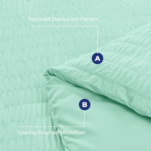 HYMOKEGE Mint Green Full Size Comforter Sets Seersucker 7 Pieces, All Season Luxury Bed in a Bag for Bedroom, Bedding Set with Comforter, Sheets, Pillowcases & Shams