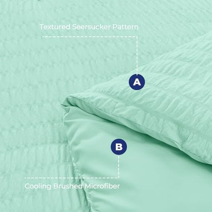 HYMOKEGE Mint Green Full Size Comforter Sets Seersucker 7 Pieces, All Season Luxury Bed in a Bag for Bedroom, Bedding Set with Comforter, Sheets, Pillowcases & Shams