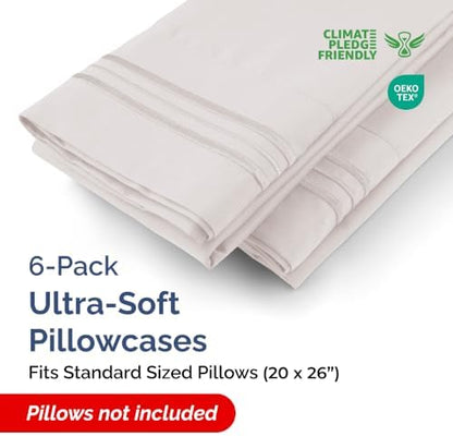 Standard Pillow Cases Set of 6 - Ultra Soft Pillowcase Covers - Light Grey