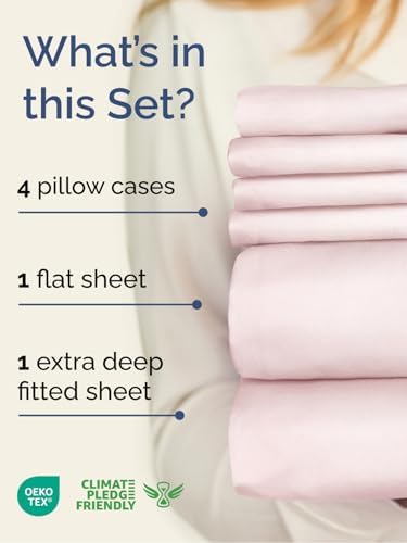 Extra Deep Queen Sheet Set - 6 Piece Breathable & Cooling - Lavender Pink