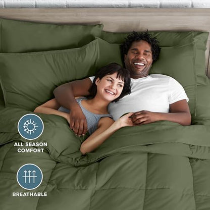 Bare Home Bed-in-A-Bag 7 Piece Comforter & Sheet Set - Full - Goose Down Alternative - Ultra-Soft 1800 Premium - Bedding Set (Full, Cypress/Cypress)