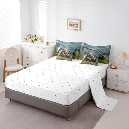 Erosebridal 7 Piece Bear Family Comforter Set Twin Rustic Wild Animals Bedding Set Country Woodland Bear Bed in a Bag for Boys Girls Farmhouse Cabin Sheet Set with Comforter Natural Wildlife Decor