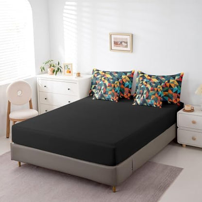 Erosebridal Colorful Triangle Bed in A Bag with Sheets Full Geometric Grid Plaid 7 Piece Comforter Set Modern Aesthetic Bedding Set for Kids Boys Girls,Abstract Bedding Comforter Sets