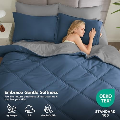 Joiedomi King Size Comforter Set with Sheets Navy Blue, 7 Pieces King Bedding Set with 1 Down Alternative Comforter, 1 Flat Sheet, 1 Fitted Sheet, 2 Pillowcases and 2 Pillow Shams, Bed in a Bag