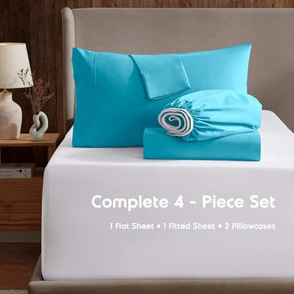 Nestl King Sheet Set - Bed Sheets - Bright Blue - 4-Piece Deep Pocket