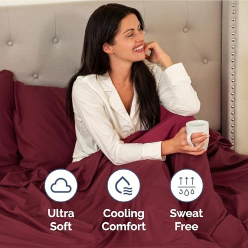 Extra Deep Twin Sheet Set - 3 Piece Breathable & Cooling Sheets - Burgundy
