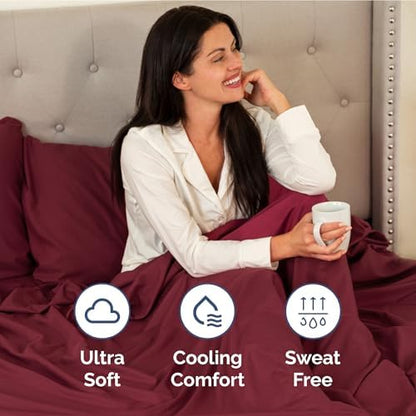 Extra Deep Twin Sheet Set - 3 Piece Breathable & Cooling Sheets - Burgundy