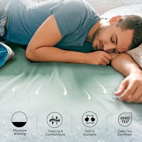 Comfort Spaces Coolmax Moisture Wicking Fitted Sheet ONLY Super Soft, Fade Resistant, All Elastic Deep Pocket Fits Up to 16" Mattress - Warm Weather Cooling Sheets for Night Sweats, King, Aqua