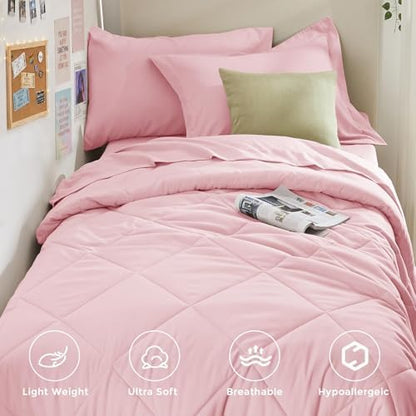 HEVUMYI 5-Piece Twin XL Comforter Set, Pink Bed in a Bag