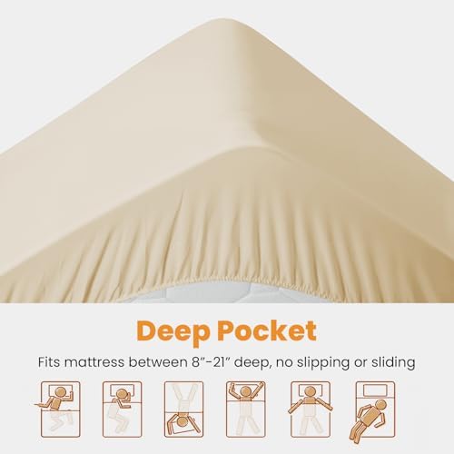 MATBEBY California King Quilted Fitted Mattress Pad - Breathable, Fluffy, Cooling, Deep Pocket, Machine Washable, Beige