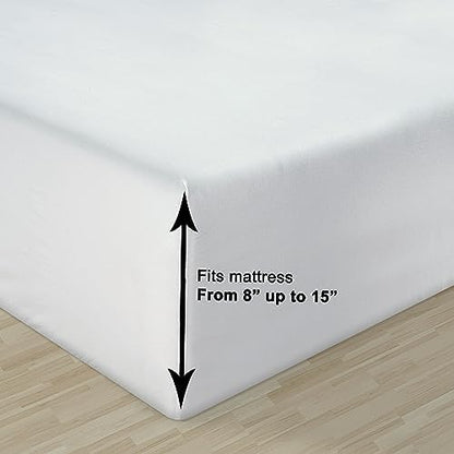LANE LINEN Full Size Sheet Set 100% Organic Cotton Soft 8pc Percale - White