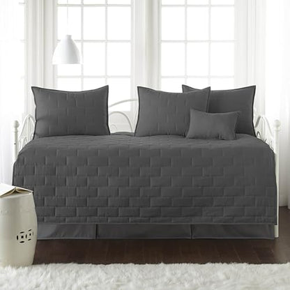 Daybed Quilt Set, 6-Piece Twin Bedding Set with Daybed Cover Slate Grey