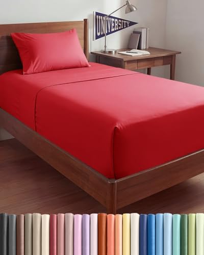 Extra Deep Twin XL Sheet Set - 3 Piece College Dorm Room - Red
