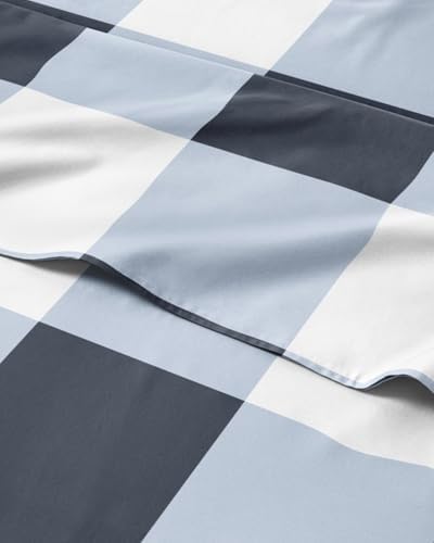 King 4 Piece Striped Sheet Set - Soft, Breathable & Cooling - Navy Gingham