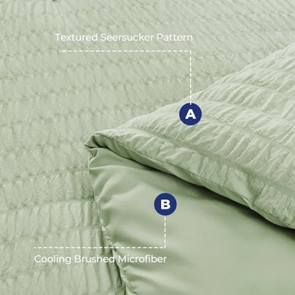 HYMOKEGE Light Green King Size Comforter Set Seersucker 7 Pieces, All Season Luxury Bed in a Bag for Bedroom, Bedding Set with Comforters, Sheets, Pillowcases & Shams