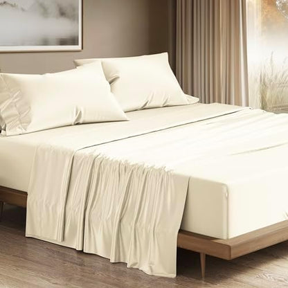 THREAD SPREAD 100% Egyptian Cotton King Size Sheets Set - Luxury 1200 Series Plush Collection Egyptian Cotton Sheets King Size (4 PC, Ivory), Silky Soft, Cooling, 17" Deep Pocket Bed Set