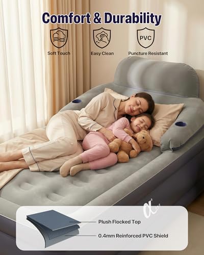 A-ER-FA Twin Air Mattress Built in Pump 20" Raised Comfort Inflatable Mattress with Headboard & Cup Holders, Fast & Easy Inflation Air Bed Twin XL Blow Up Mattress for Home, Guest, Camping, Outdoor
