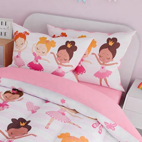 SANDJEST Ballet Full Bedding Sets for Girls, Ultra Soft Microfiber Comforter Set with 4-Pieces, Comforters Kids Bed Set for Children Teen Tween Bedroom Decor
