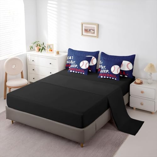 Erosebridal Kids Baseball Games Navy Blue Full Comforter Set 7 Pieces | Softball Sports Gaming Bed in A Bag for Bedroom White Red Bedding Set with Comforters Boys Girls Teens Room Decor