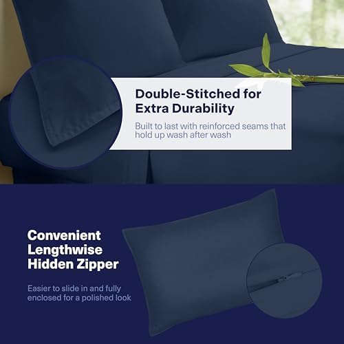 Kickoff Viscose Bamboo Sheets Twin Size 3-pc 100% Organic Bamboo Viscose Bed Cooling Sheets Twin Size Set Cool Bedding for hot Sleepers Sheet Set - Gift Ready Packaging (Navy, T)