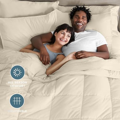 Bare Home Bed-in-A-Bag 7 Piece Comforter & Sheet Set - Full - Goose Down Alternative - Ultra-Soft 1800 Premium - Bedding Set (Full, Sand/Sand)