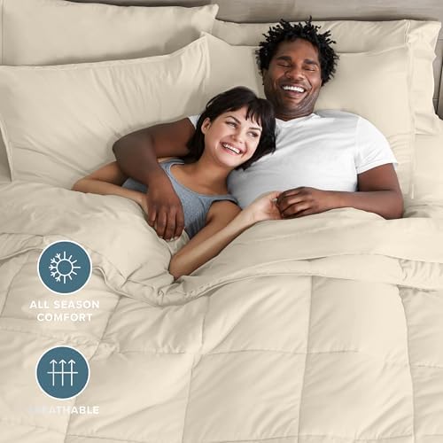 Bare Home Bed-in-A-Bag 7 Piece Comforter & Sheet Set - Queen - Goose Down Alternative - Ultra-Soft 1800 Premium - Bedding Set (Queen, Sand/Sand)