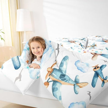Erosebridal Boys Cartoon Propeller Plane King Size Comforter Set, Aircraft Airplane Bedding Set, Blue Clouds Comforter for Kids Child Girls Adults Bedroom, Flying Birds Animals Duvet Insert