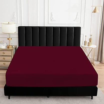 Sufdari King Size Mattress Protector,Waterproof Mattress Cover,18" Deep Pocket Mattress Protector,Dust Proof Bed Protector for Dogs/Cats/Pets/Kids-Dark red,King