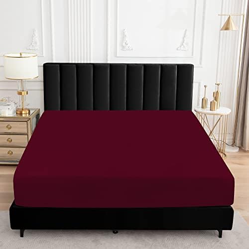 Sufdari Twin XL Mattress Protector,Waterproof Mattress Protector,Fitted Sheet Style Mattress Cover with 18" Deep Pocket,Washable and Comfortable-Deep Red,Twin XL