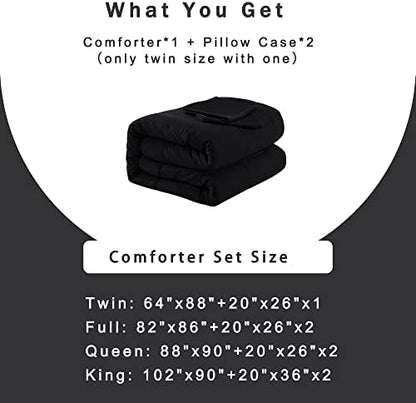 DOWNCOOL King Size Comforter Set -All Season Bedding Comforters Sets with 2 Pillow Cases -3 Pieces Bed Set Down Alternative King Bedding Set -Black King Comforter Set(102"x90")